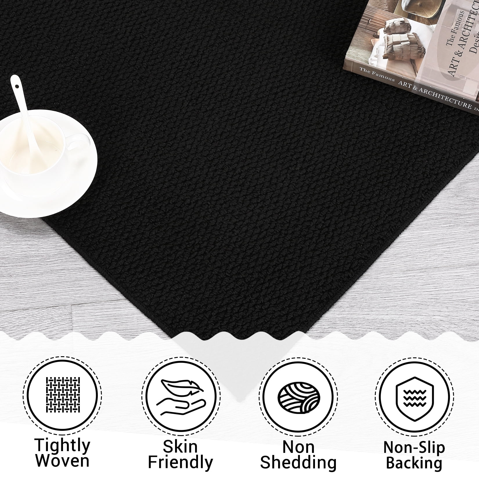 Garvee Modern Solid Area Rug, 5'x7' Washable Non Slip Backing Rug Low Pile Stain Resistant Indoor Floor Carpet for Living Room Bedroom, Black