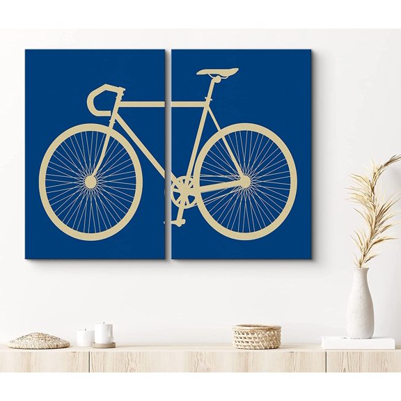 PixonSign Canvas Print Wall Art Simplistic Bike Model with Blue Background Kids Shapes Illustrations Modern Art Chic Urban Multicolor Ultra for Living Room, Bedroom, Office - 24"x36"x2