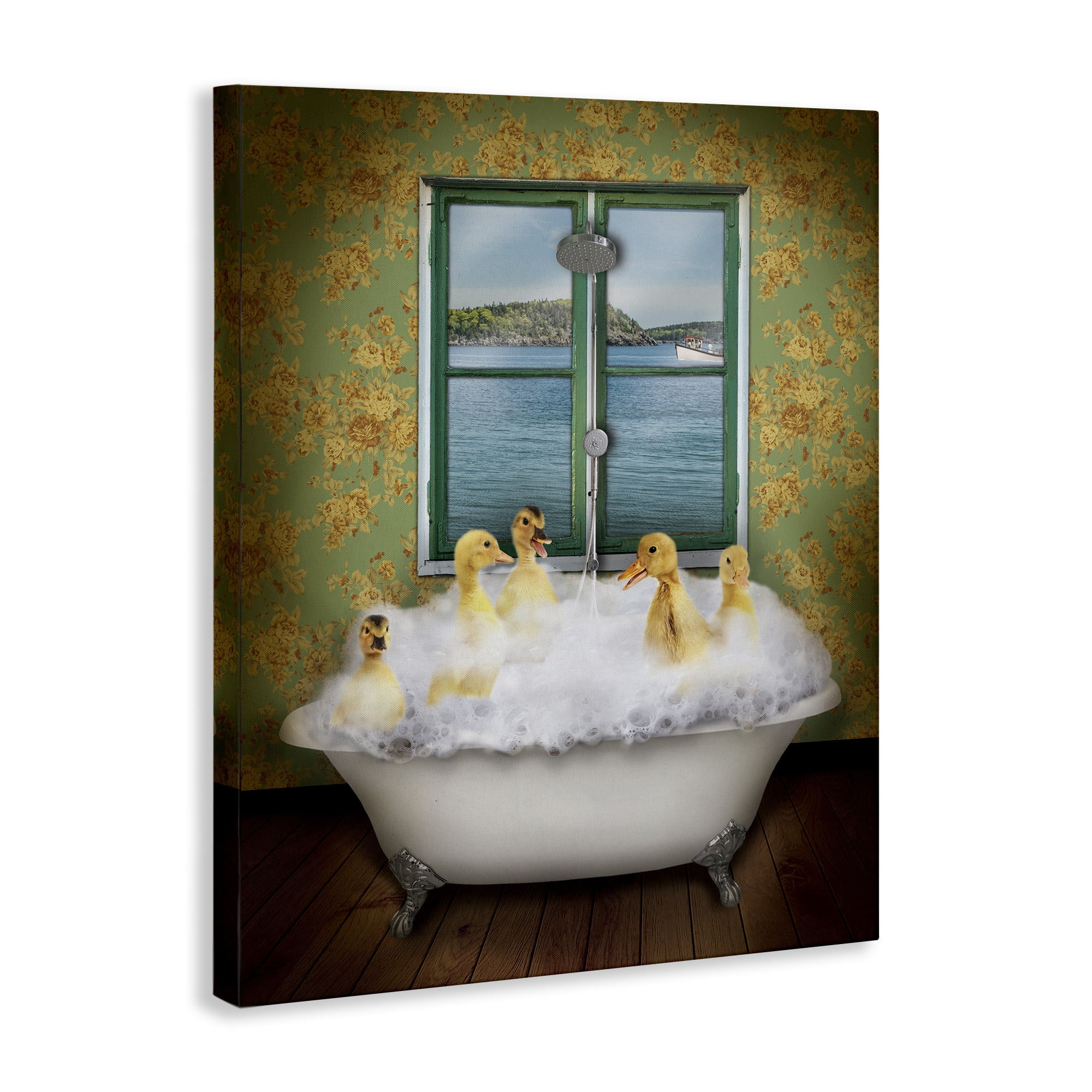 Ducks Bathing Tub Ocean View Animals & Insects Graphic Art Gallery Wrapped Canvas Print Wall Art