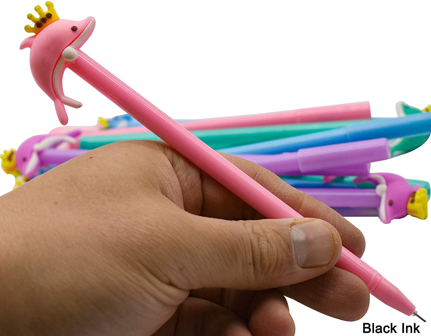 6pcs Cute Kawaii Crown Dolphin Gel Ink Roller Ball Point Pen School Kids Pens 