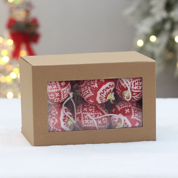 12 PCS2.36" Red Knitted Sweater Christmas Balls, Rustic Handmade Hanging Ball Christmas Tree Ornaments for Party Holiday Farmhouse Decorations Gifts Red