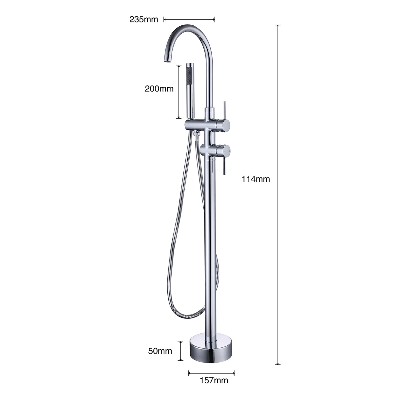 Dawot Floor Mount Bathtub Faucet, Polished Chrome Brass Bathroom Freestanding Tub Filler Single Handle Tub Spout, with Hand-held showerhead