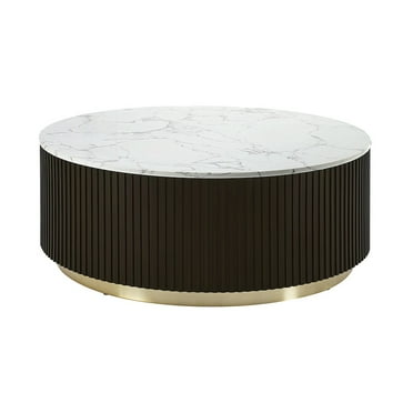 ACME Clayten Wood & Artificial Marble Coffee Table in White & Espresso