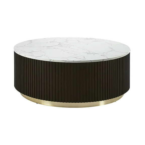 Acme Furniture Clayten Coffee Table in White Natural Marble Top & Espreeso Finish
