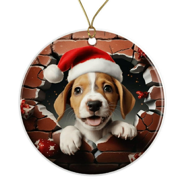 Beagle Puppy Christmas Ornament - Cute Holiday Decor, Dog Lover Gift, Festive Pet Ornament Ceramic Ornament - 3 Inch Christmas Tree Round Ornament - Xmas Holiday Decor - String Included - ORNW0205