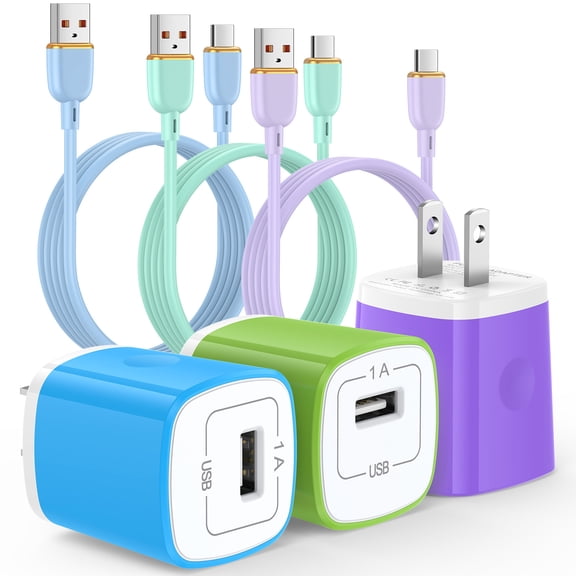 Charging Block, 3 Pack Type C Charger Block with 6FT USB C Charging Cable, Type C Block USB C Wall Charger Fast Charging Station Android Phone Charger Compatible for iPhone Samsung Android, Mixed