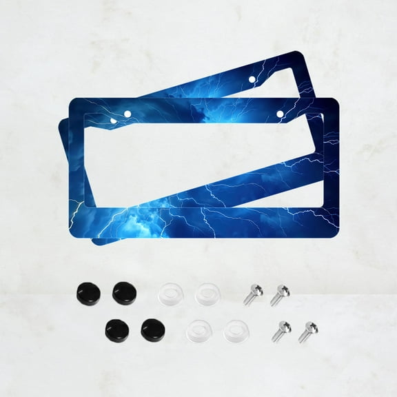 2PC Blue Lightning License Plate Prame Aluminum Rust-Proof Auto Parts License Plate Decorative Screws Fit Standard 2 Holes 1 U.S. License Plate, 12.2x 6.3 Inch