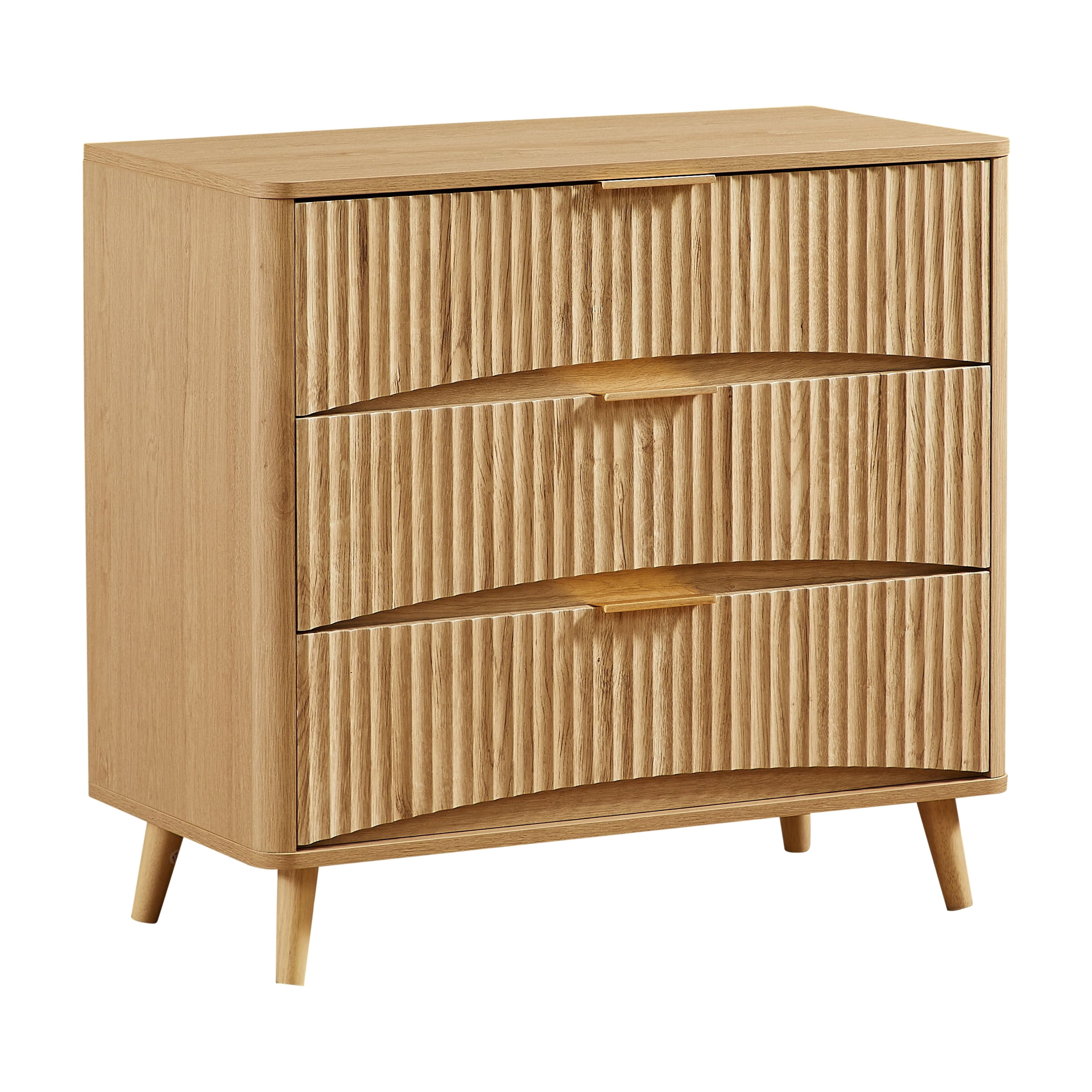 Fluted 3 Drawer Dresser, Modern Tall Chest of Drawers with Vertical Grooved Design, Wood Storage Cabinet with Metal Handles for Bedroom Living Room
