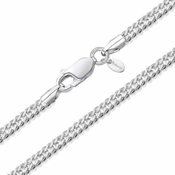 Amberta Women 925 Sterling Silver 2 mm Rhombus Curb Chain Necklace: 2.3 mm Silver Chain Necklace 18 inch/45 cm
