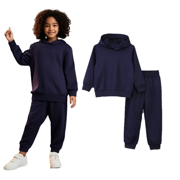 Kids Toddler Sweatsuit 2 Piece Long Sleeve Navy Hooded Sweatshirt Sweatpants Fall Clothes Clothes for Teen Girls 2-3 Years Boys Girls Fashion