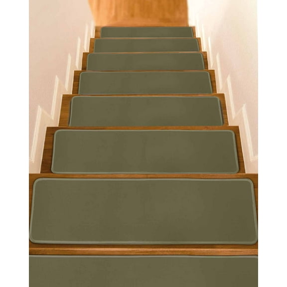 Sage Green Stair Treads for Wooden Steps Indoor Runner Rug Carpet, Brown Solid Color Simple Abstract 7 Pieces Peel and Stick Staircase Step Treads Covers Washable Throw Door Mats, 30"x8"