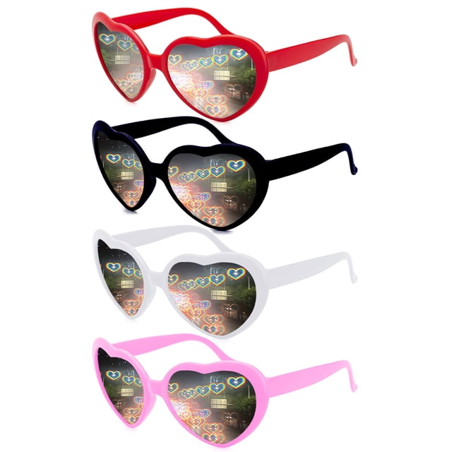 4 Uds. Gafas de sol con forma de corazón para mujer y hombre, gafas de difracción con efecto de corazón cambiantes para fiesta, Día de San Valentín, Rave