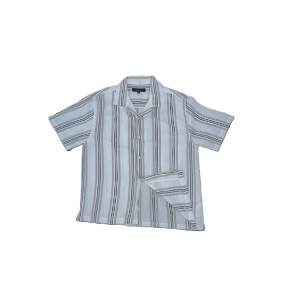 High Flyer Men's Textured Striped Shirt Short Sleeve Cotton White Light Stripe