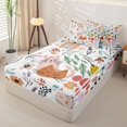 thumbnail image 2 of Erosebridal Cartoon Kitty Cat Zipper Twin Comforter Sets with Fitted Sheet and 2 Pillowcases,Wild Botanical Print Zipper Bedding Set,Orange White,Reversible, 2 of 6
