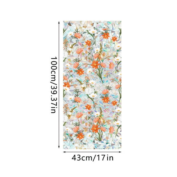 WM_luoming Window Privacy Film, No Glue Flowers Decorative Window Covering, Stained Glass Door Film, Non-Adhesive Static Cling Stickers Home Shower Office, 39x17in