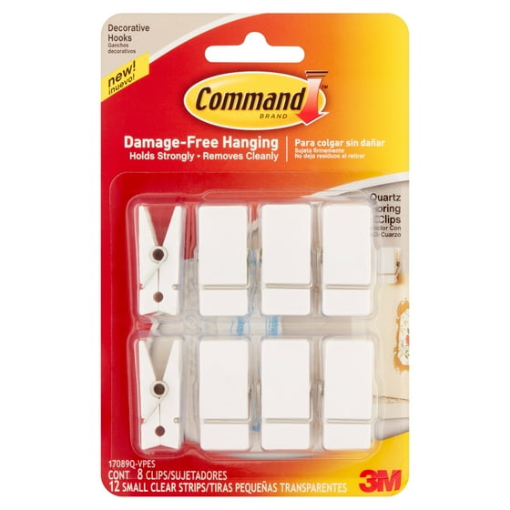 Command Quartz Spring Clips, Small, 8 Clips, 12 Strips/Pack