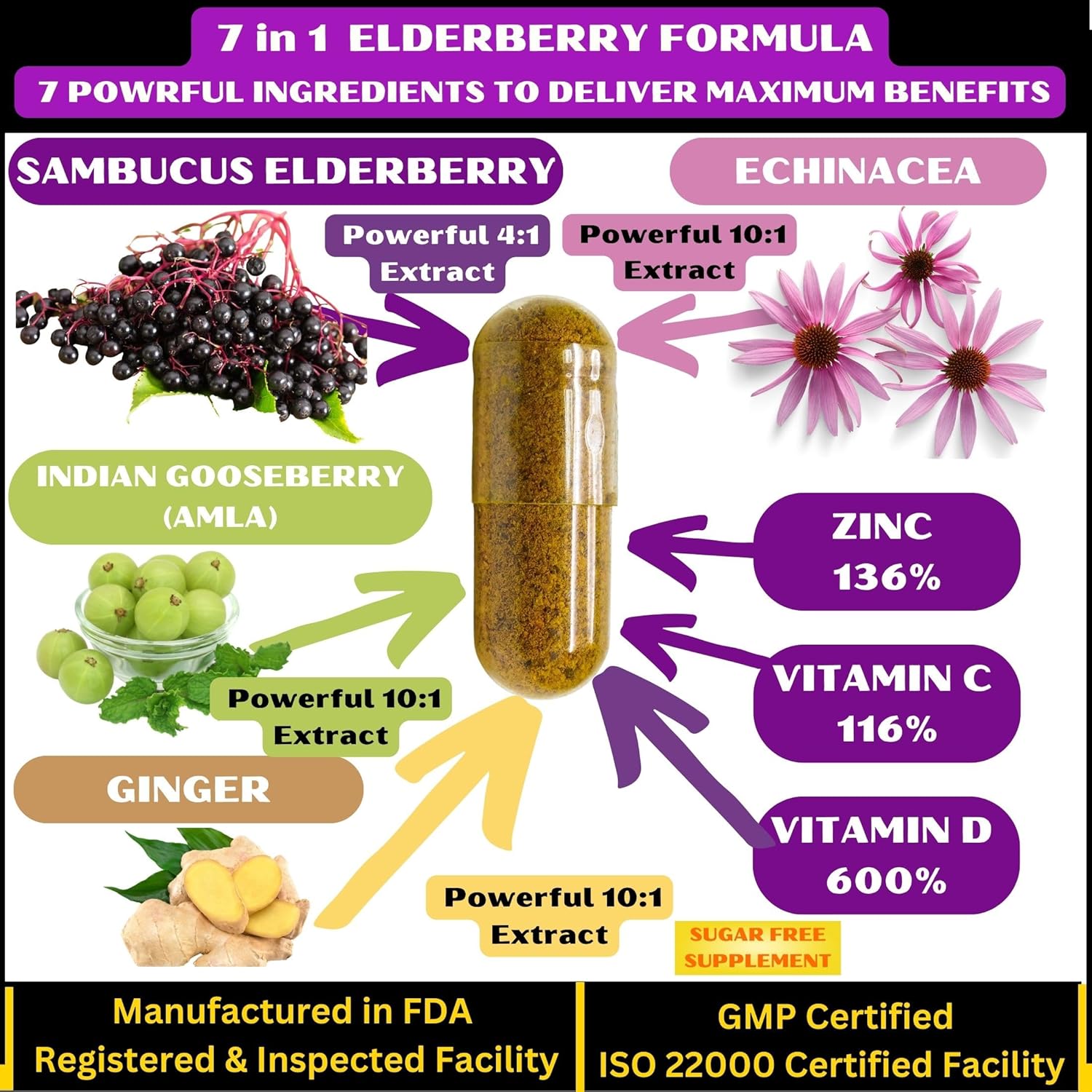 GoodlifePick Elderberry Supplement with Zinc, Vitamin C & D, Immune Support, Antioxidant, 90 Capsules
