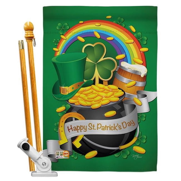 Breeze Decor BD-SA-HS-102027-IP-BO-D-US12-BD 28 x 40 in. Vertical Happy St. Patricks Day Spring St Patrick Impressions Decorative Double Sided House Flag Set with Pole & Bracket Hardware