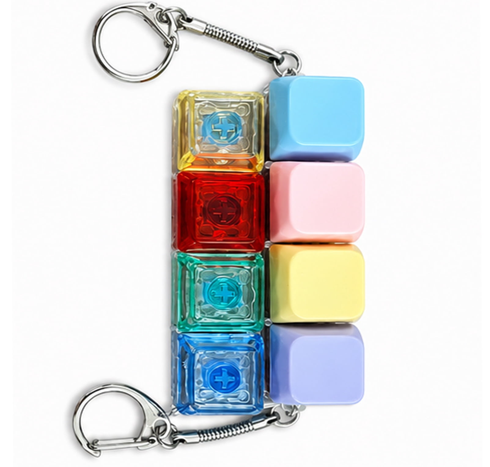 Mechanical Style Keyboard Fidget LED Clicker Keychain for Daily Stress Relief Colorful + Transparent Keyboard Chain 2 pcs