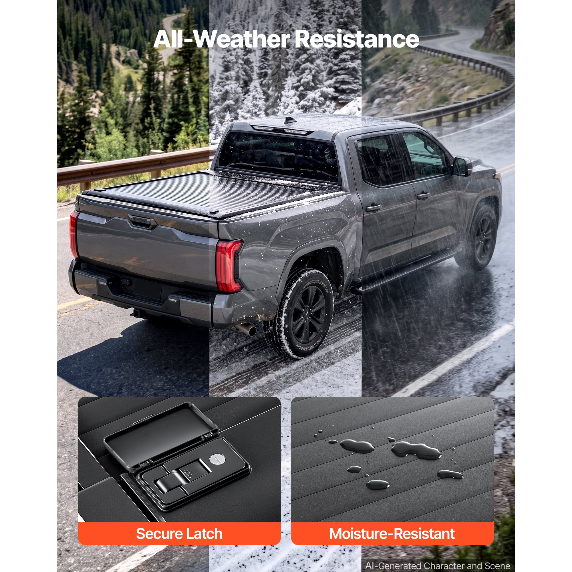 KFFKFF Retractable Hard Truck Bed Cover 5.5FT, Manual Sliding Design, Fits 2022-2026 Toyota Tundra Crew Cab with Deck Rail System, Durable Aluminum, Waterproof, Secure Lock for Travel