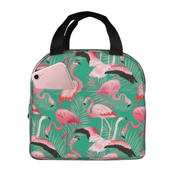 Rateoe Tropical Flamingo Pattern Insulated Lunch Bag with Thick Aluminum Foil Lunch Tote Bag with Front Pocket for Men and Women, Ideal for Work, School, Picnics, and Travel