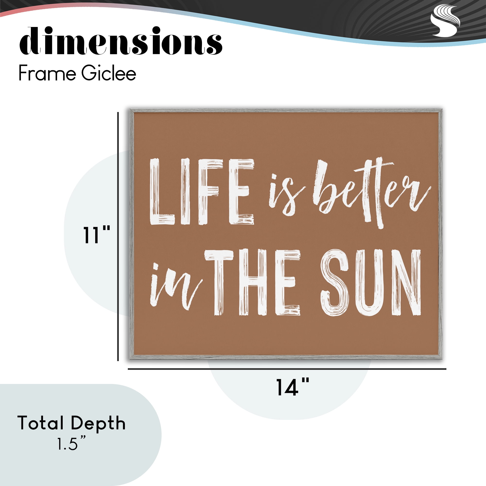 Life Better In Sun Brown Gray Framed Giclee Art, design by Lettered and Lined