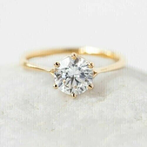 2Ct Lab Created Diamond Round Cut Women's Engagement Ring 14K Yellow Gold Plated