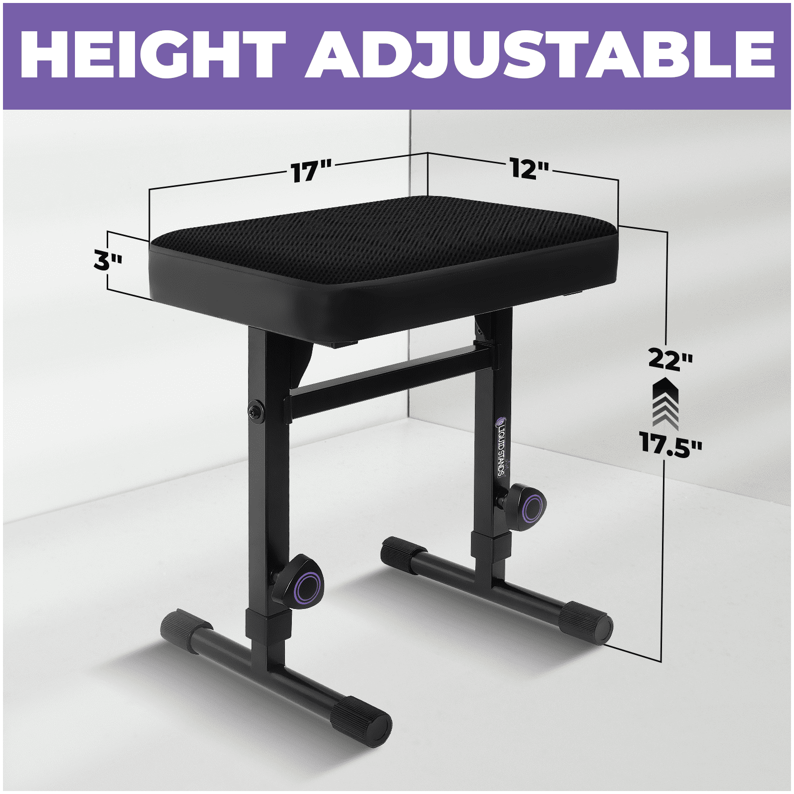 Liquid Stands Piano Bench Adjustable Stool – Music Keyboard Bench Seat for Piano Keyboard Stand with Black Padded Cushion for Musicians Piano Stool Chair (Mesh Fabric)