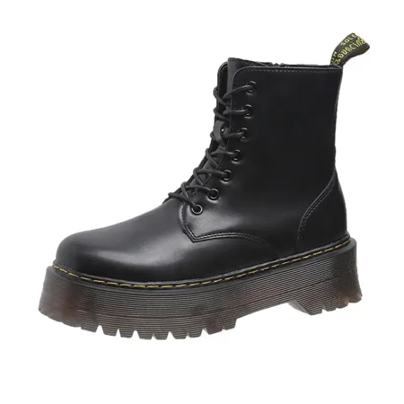 

Women‘s Platform Martin Boots Black Zip Side Lace-up Combat Boots British Style High Top Boots