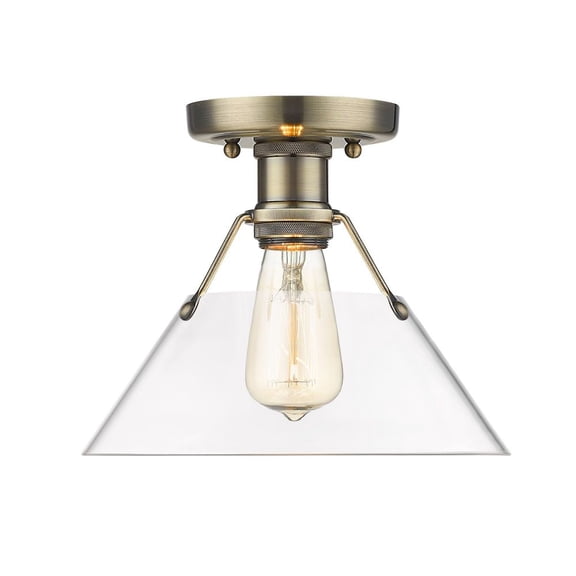 3306-FM AB-CLR-Golden Lighting-Orwell - 1 Light Flush Mount 8 Inches Tall and 10 Inches Wide-Aged Brass Finish-Clear Shade Color