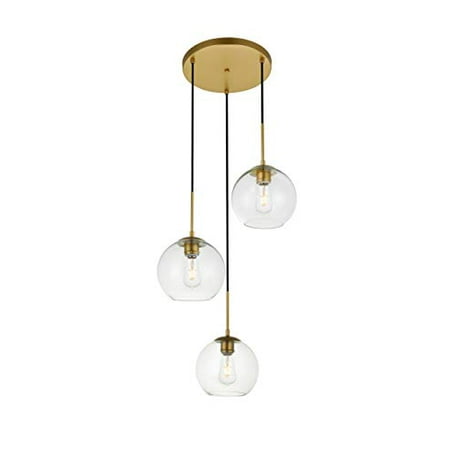 - Elegant Lighting Baxter 3 Lights Brass Pendant With Clear Glass