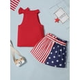 thumbnail image 2 of Toddler Girl Clothes Summer Silk Scarf Sets Sleeveless T-shirt Top+Stripe Shorts+Headband 3Pcs Set, 2 of 7