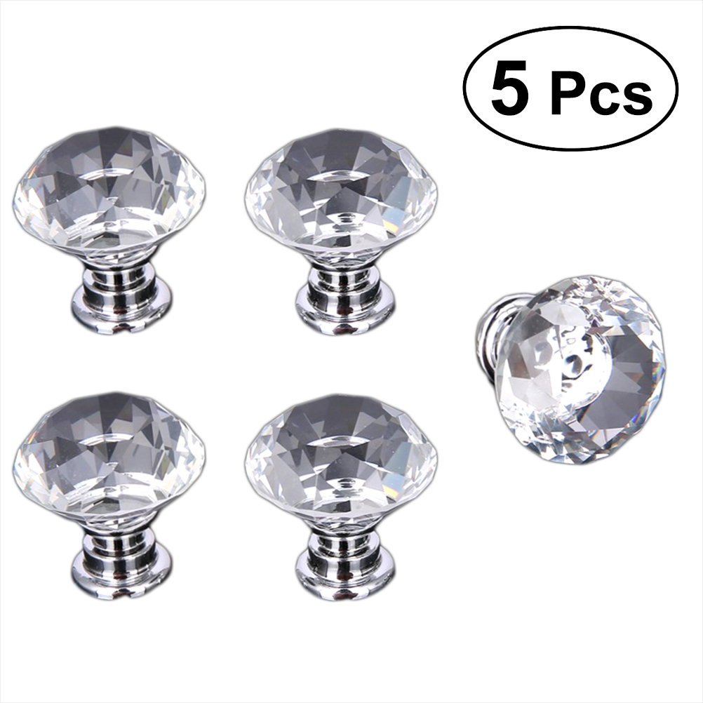 OUNONA 5pcs Crystal Knobs Handle Diamond Zinc Alloy Drawer Knobs Glass