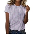 thumbnail image 2 of QUINDOS Summer Casual Shirts for Women Short Sleeve Purple Womens Tops Plus Size Floral Crew Neck Beach Vintage Tops, 2 of 5
