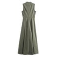 thumbnail image 3 of Women’s Olive Green Sleeveless Zip Front Maxi Dress Stand Collar Pleated A Line Dress with Side Pockets, 3 of 3