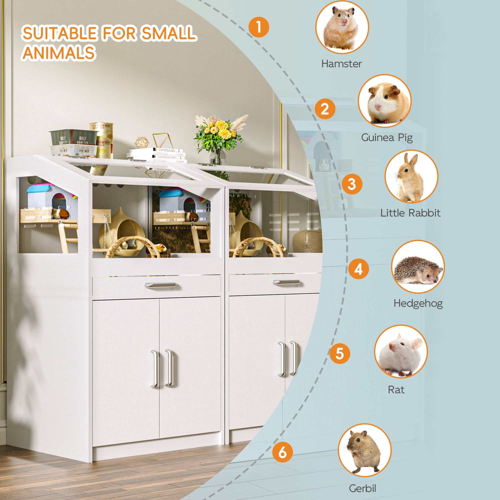 Reasea Large Breathable Hamster, Guinea Pig, Rabbit & Hedgehog Habitat Cage, White