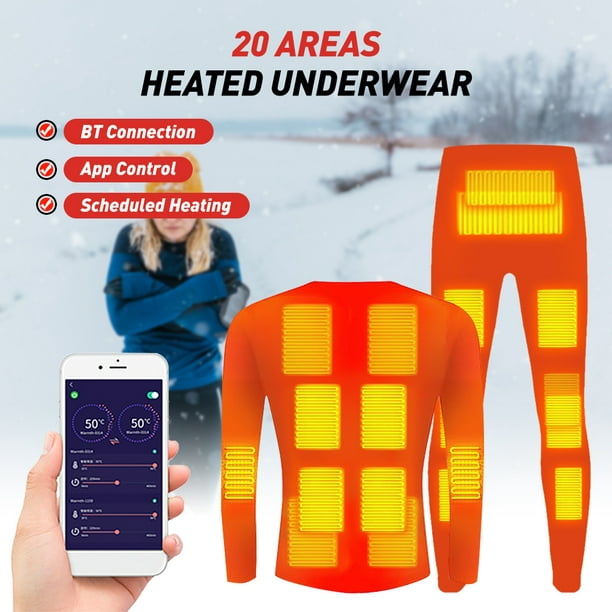 Heated Underwear for Men and Women Winter Warm 20 Areas Electric USB Heated  Heating Shirt and Pants Set App Control 5 Temperature Settings 