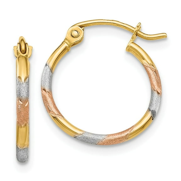 Primal Gold 14 Karat Yellow Gold with White and Rose Rhodium-plated 1.5mm Diamond-cut Hoop Earrings