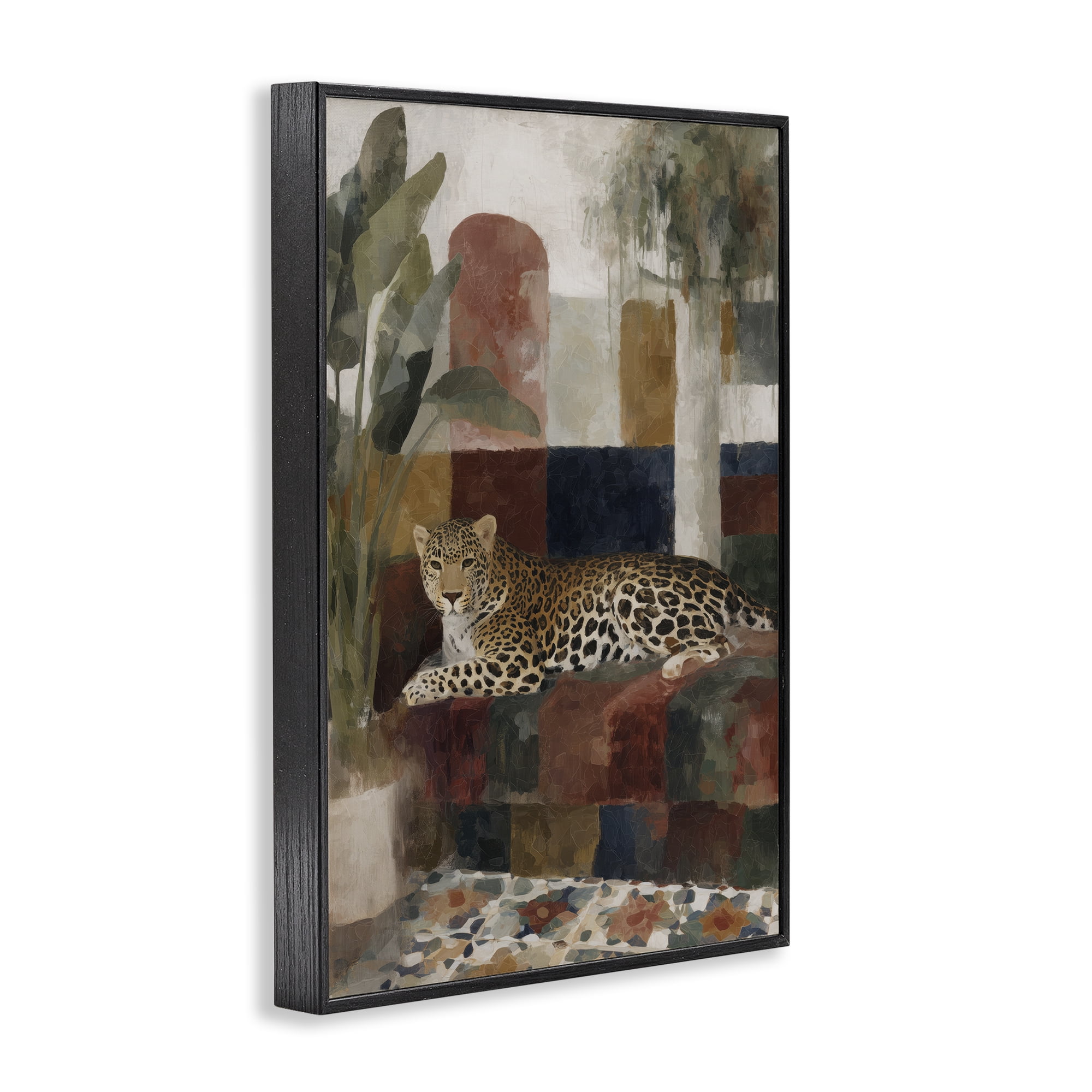 Stupell Industries Jaguar Among Tropical Palms Black Framed Giclee Art, design by Chromatic Storm Studio