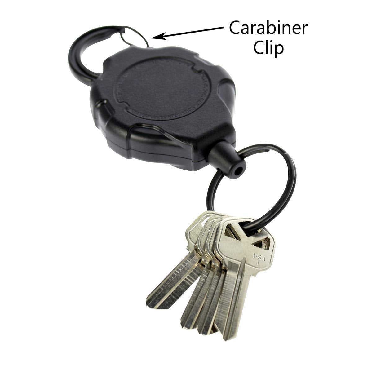 Heavy Duty Retractable Ratchit Keychain Tether Reel for Multiple Keys with  Clip - Stays Extended Kevlar Cord Lanyard Leash - (Carabiner Attachment) 