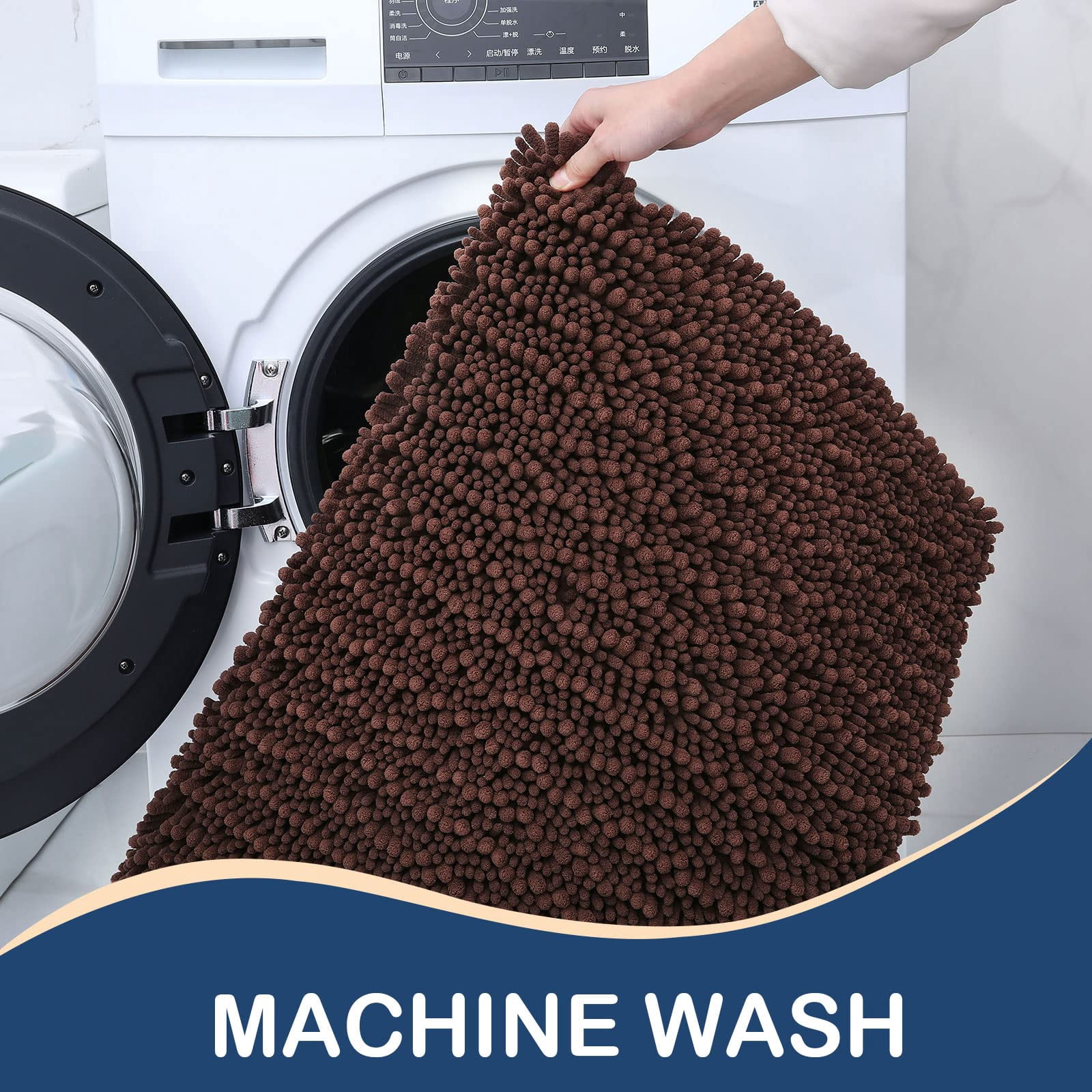 DISEN Luxury Chenille Bathroom Rug Mat, Extra Soft Thick Absorbent Shaggy Bath Rugs, Non-Slip Machine Wash Dry Plush Bath Runner Mats for Bathroom, Living Room, and Laundry Room (60"x24", Brown)