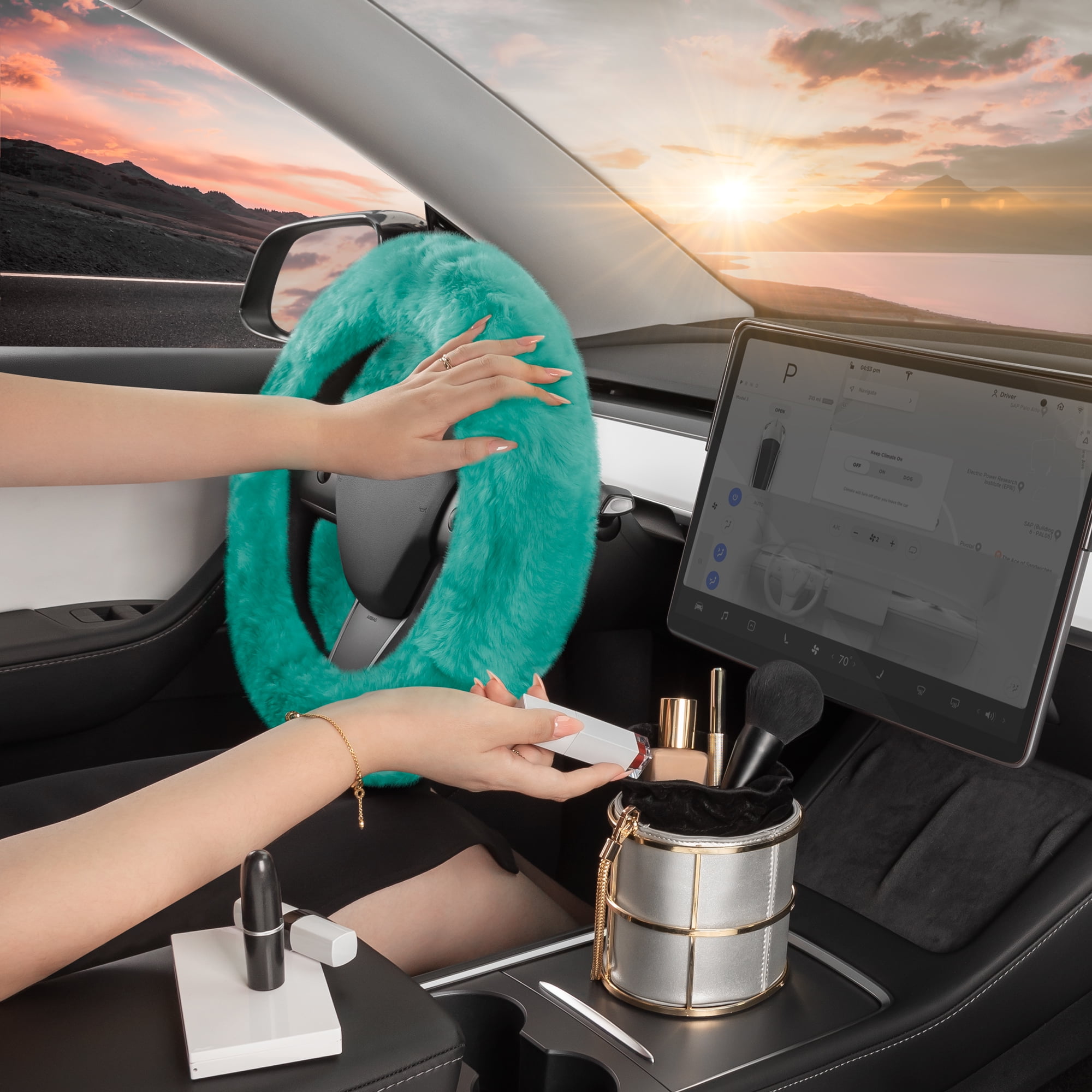 bdk fantastic fleece - faux sheepskin wool steering wheel cover for car truck suv van auto - ultra comfort for your hands - standard size 14-15.5" (mint)