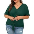 thumbnail image 2 of 2DXuixsh Womens Shirts Womens Plus Size Tops Short Sleeve V Neck Knit Tunic Blouse Tie Front Button up T Shirts Shirts for Women Green Size Xxxxxl, 2 of 5