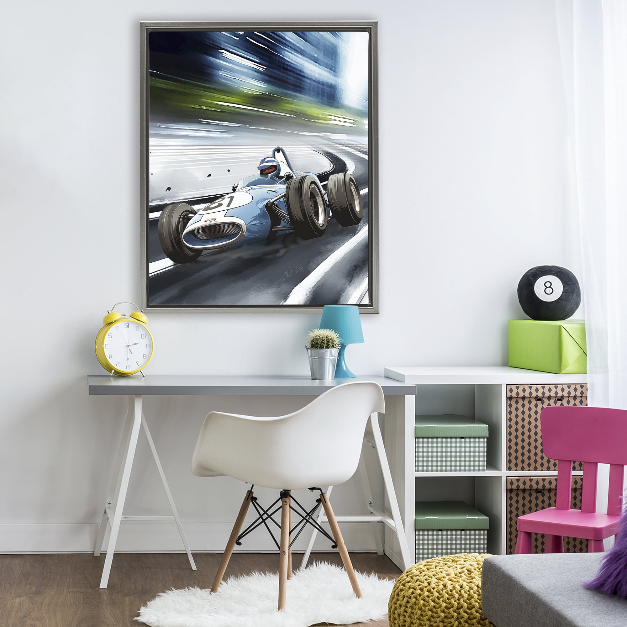 Stupell Industries Speeding Racecar Driver Gray Framed Floater Canvas Wall Art, design by Christine Simpson Art