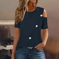 thumbnail image 2 of Fjofpr Shirts for Women under $10.00 Women'S 2024 Summer Casual And Comfortable Solid Color Cold Shoulder Button Splicing Short-Sleeved Round Neck Top/Shirt, 2 of 7