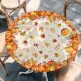 thumbnail image 2 of Fall Pumpkins Round Tablecloth, Fitted Table Cover with Elastic for 55"-60" Round Tables, Thanksgiving Orange Maple Leaf Textured Table Cloth Outdoor Indoor Dinning Party Waterproof Tablecloths, 2 of 7