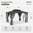 thumbnail image 5 of Aoxun 10 ft. x 12 ft. Hardtop Gazebo, Aluminum Frame Canopy with Double Galvanized Steel Roof Patio Gazebo, Outdoor Metal Pavilion with Netting, Curtains for Backyard, Patio and Deck, 5 of 9