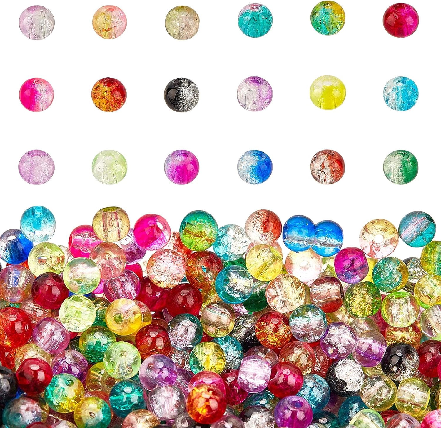 1set Baking Painted Crackle Glass Beads Stretch Bracelet Making Kits include Steel Elastic Thread Stainless Steel Beading Needles Mixed color Beads: 4mm Hole: 1.1~1.3mm 4500pcs/set