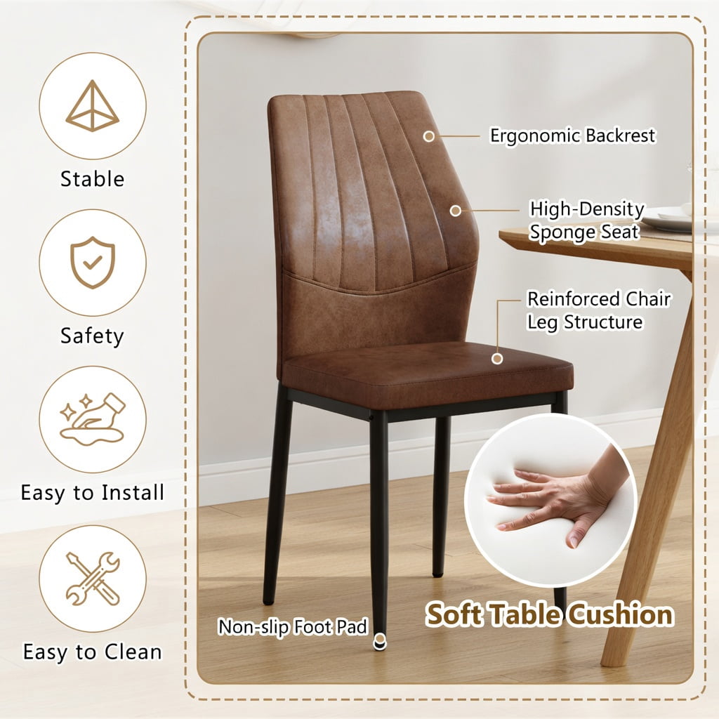 Hommoo Set of 4 Ergonomic Dining Chairs, Shell-Design Fabric Chairs with Metal Frame, 37" Height, Comfortable High-Density Foam Cushioning, Brown & Black