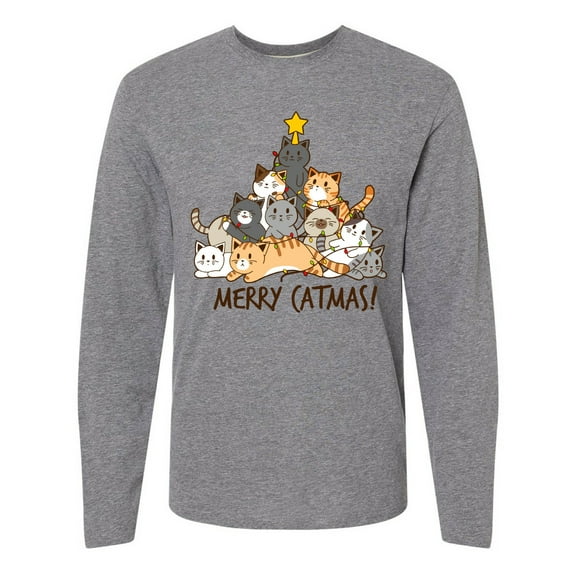 Inktastic Merry Catmas with Cat Tree and Yellow Star Long Sleeve T-Shirt